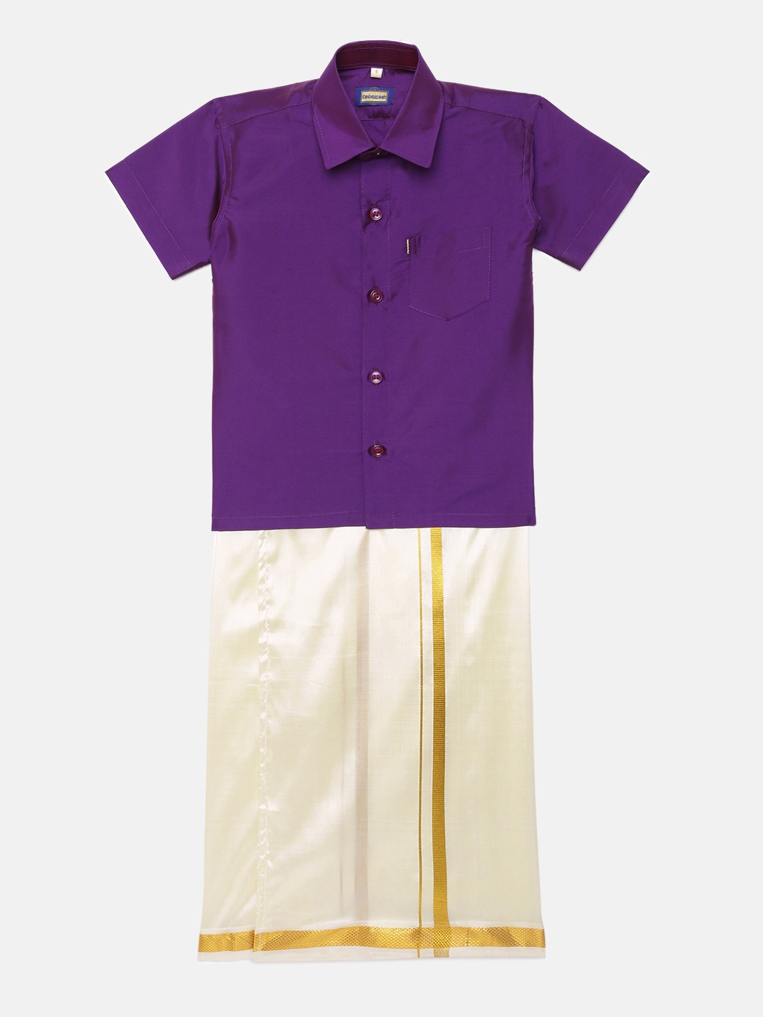 

Selvamagan boys Self - attaching strap Dhoti & Shirt Set, Purple