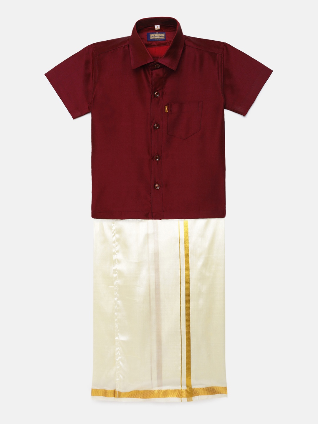 

Selvamagan boys Self - attaching strap Dhoti & Shirt Set, Maroon