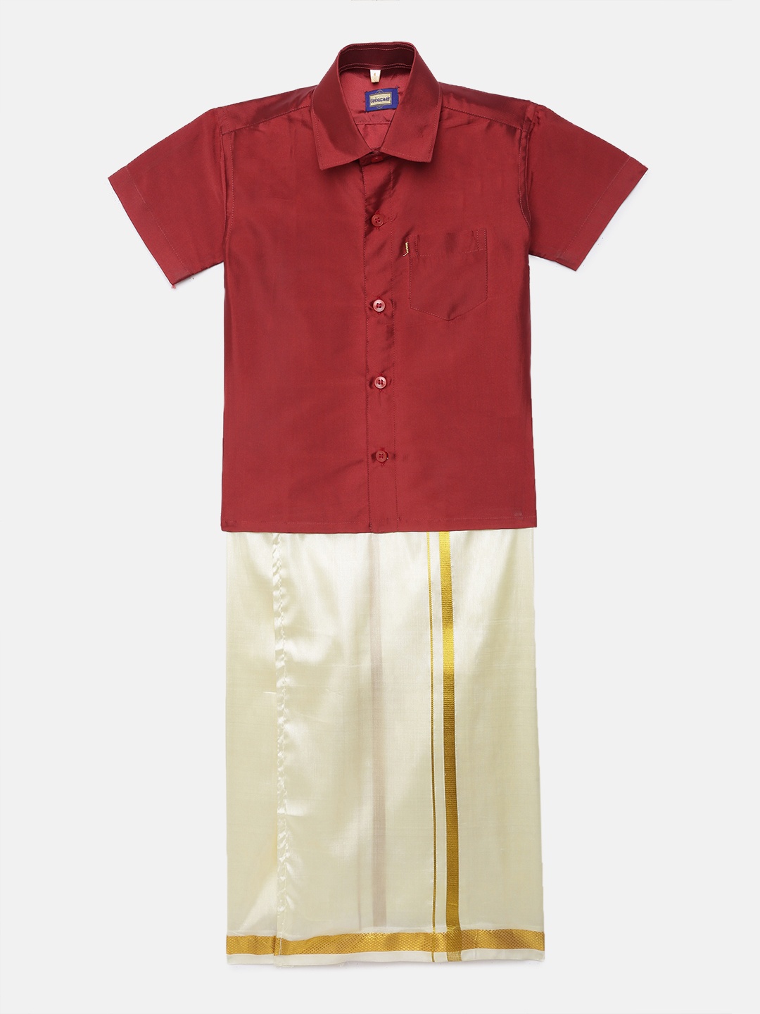 

Selvamagan boys Self - attaching strap Dhoti & Shirt Set, Red