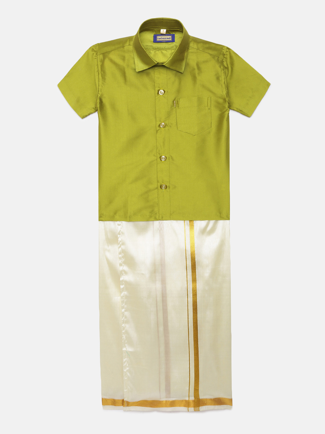 

Selvamagan boys Self - attaching strap Dhoti & Shirt Set, Green