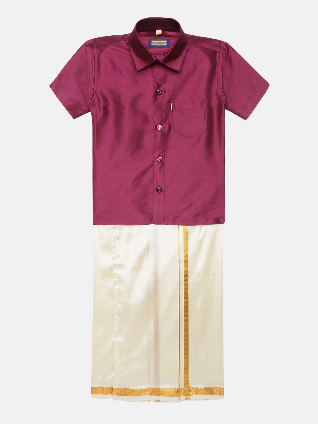 

Selvamagan boys Self - attaching strap Dhoti & Shirt Set, Pink