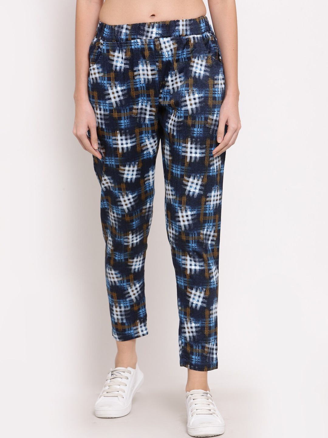 

KLOTTHE Women Blue & White Graphic Printed Cotton Track Pants