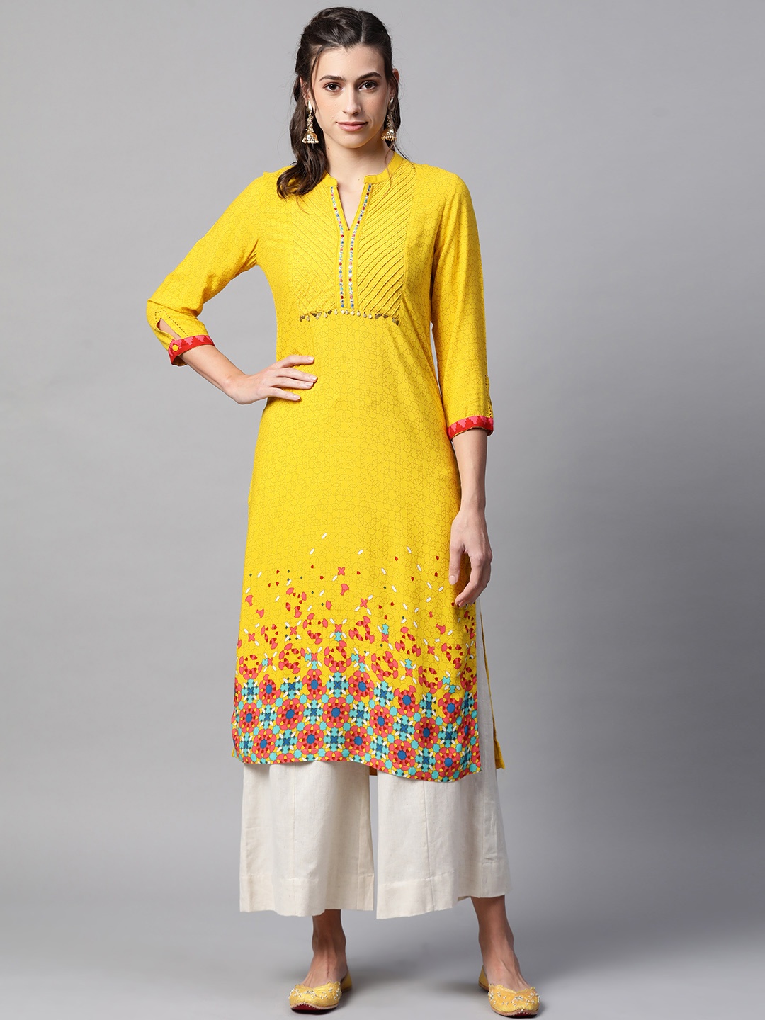 

Rangriti Women Yellow Printed Kurta