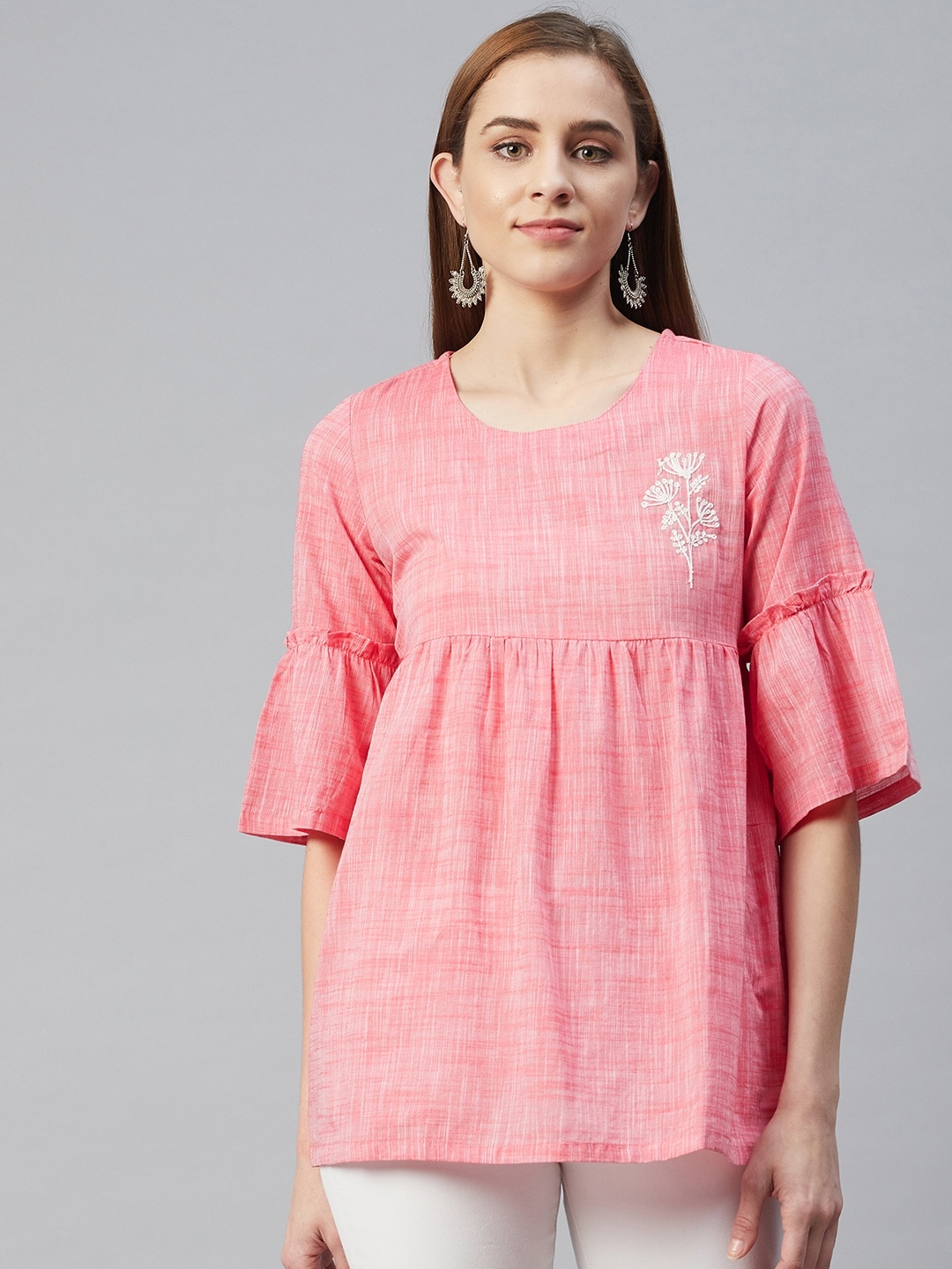 

Rangriti Pink Flared Sleeves Pure Cotton Kurti