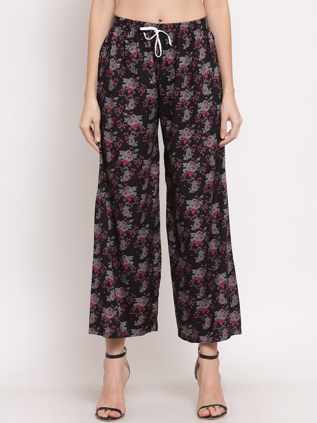 

KLOTTHE Women Black & Grey Floral Printed Palazzos