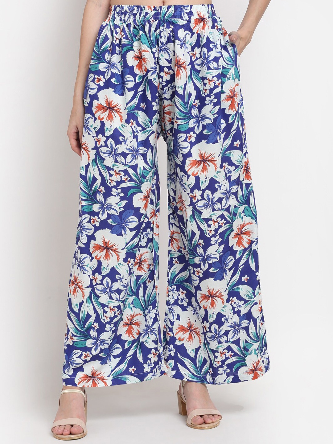 

KLOTTHE Women Blue & Brown Floral Printed Cotton Palazzos