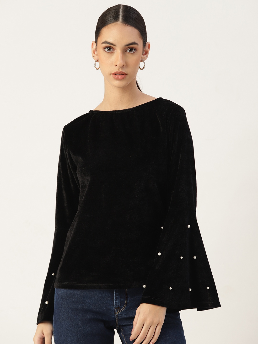 

Rue Collection Black Velvet Beaded Blouson Top