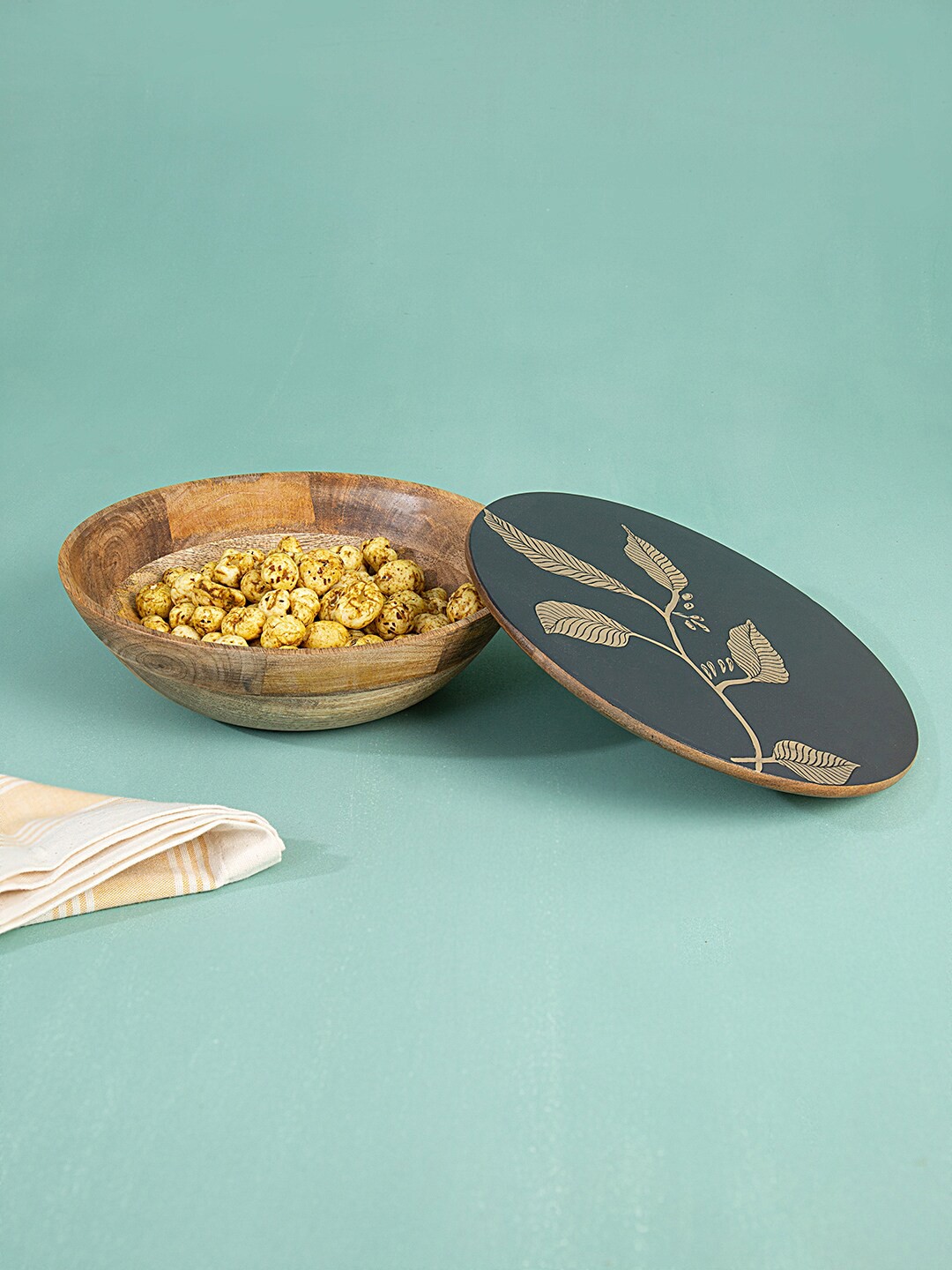 

ellementry Black & Gold-Toned Printed Wooden Roti Box