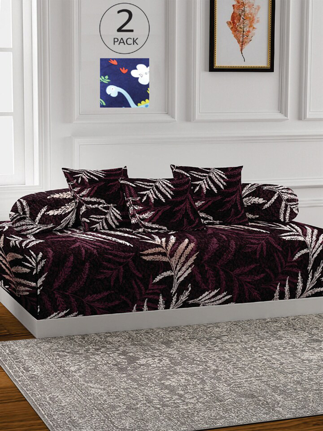 

KLOTTHE Set Of 2 Floral Printed 2 Bedsheet With 4 Bolster Covers & 6 Cushion Covers, Maroon
