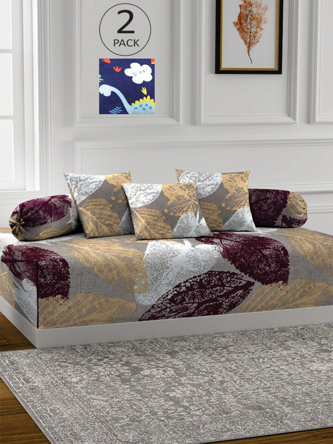 

KLOTTHE Set Of 2 Printed Single Bedsheet With 4 Bolster Covers & 6 Cushion Covers, Multi