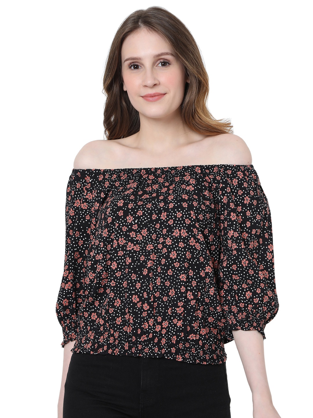 

Vero Moda Black & Brown Floral Print Bardot Top