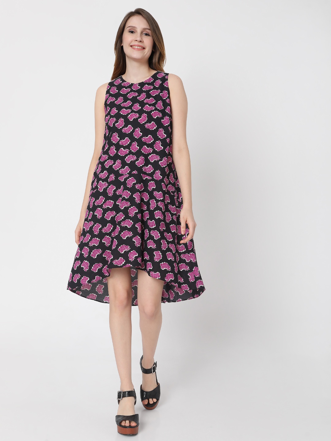 

Vero Moda Deep Navy & Pink Floral Print Drop-Waist Dress, Navy blue