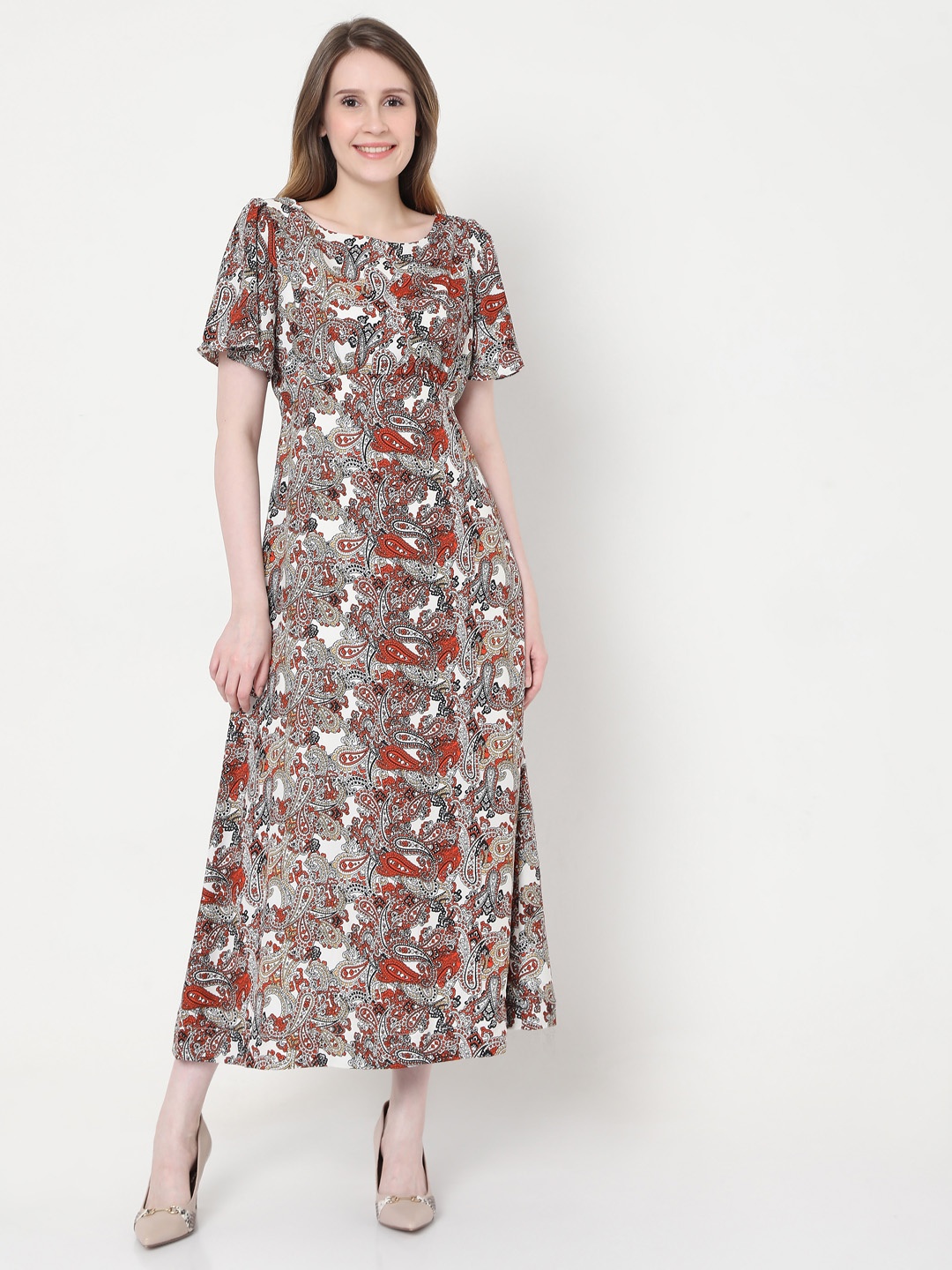 

Vero Moda White & Rust Orange Paisley Print Maxi Dress