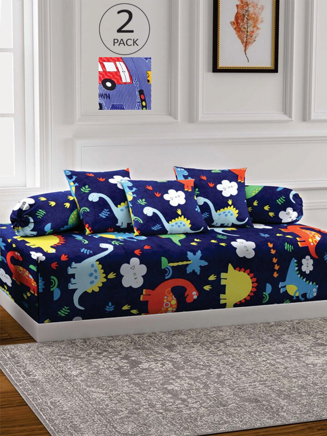 

KLOTTHE Set Of 2 Printed Single Bedsheets With 4 Bolsters & 6 Cushion Covers, Blue