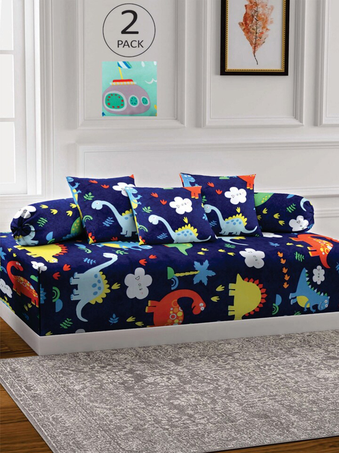 

KLOTTHE Set Of 2 Printed Single Bedsheet With 4 Bolsters & 6 Cushion Covers, Green