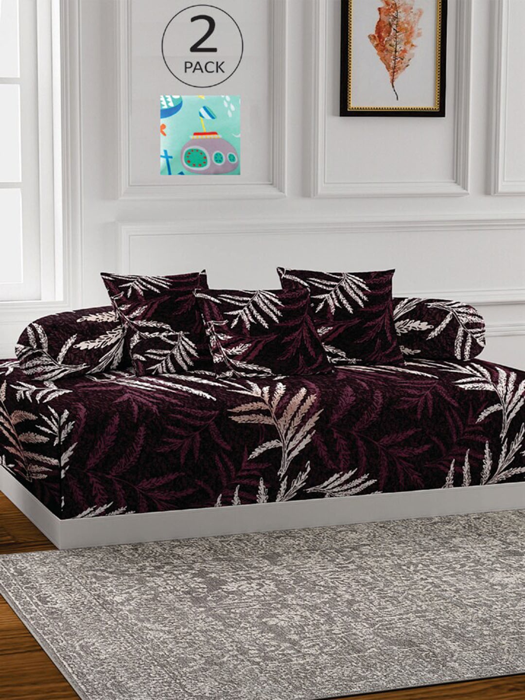 

KLOTTHE Set Of 2 Multicoloured Printed Single Bedsheet With 4 Bolsters & 6 Cushion Covers, Multi