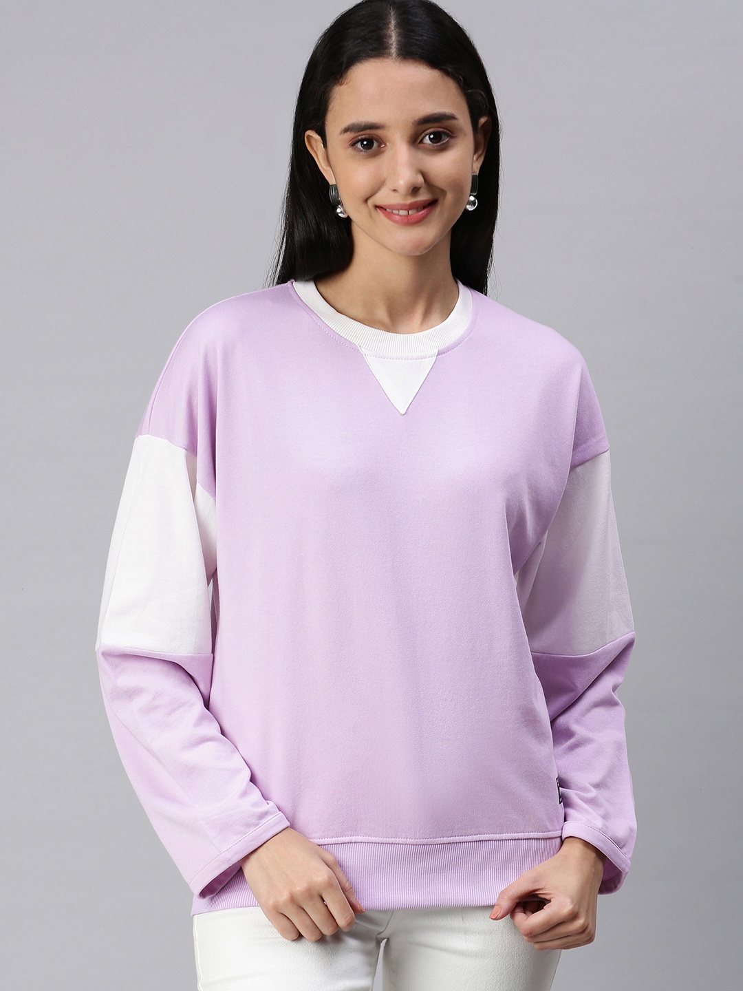 

abof Women Lavender Colourblocked Sweatshirt