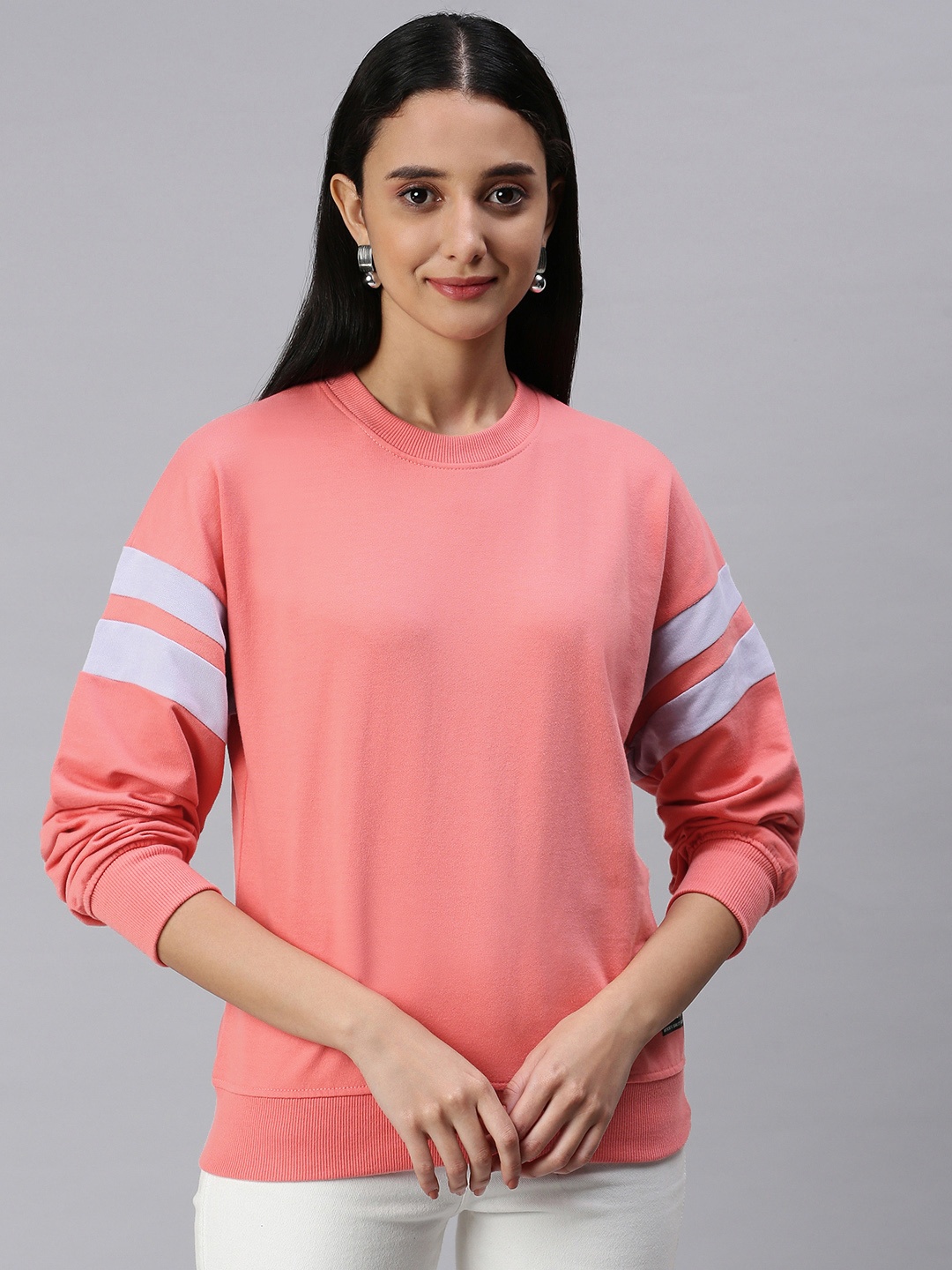 

abof Women Peach-Coloured Solid Sweatshirt