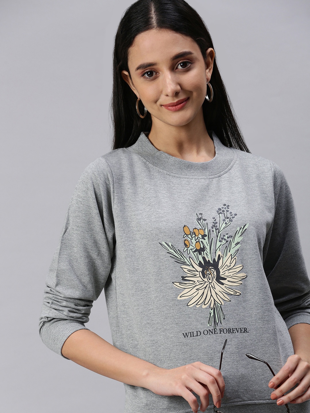 

abof Women Grey Floral Printed Sweatshirt