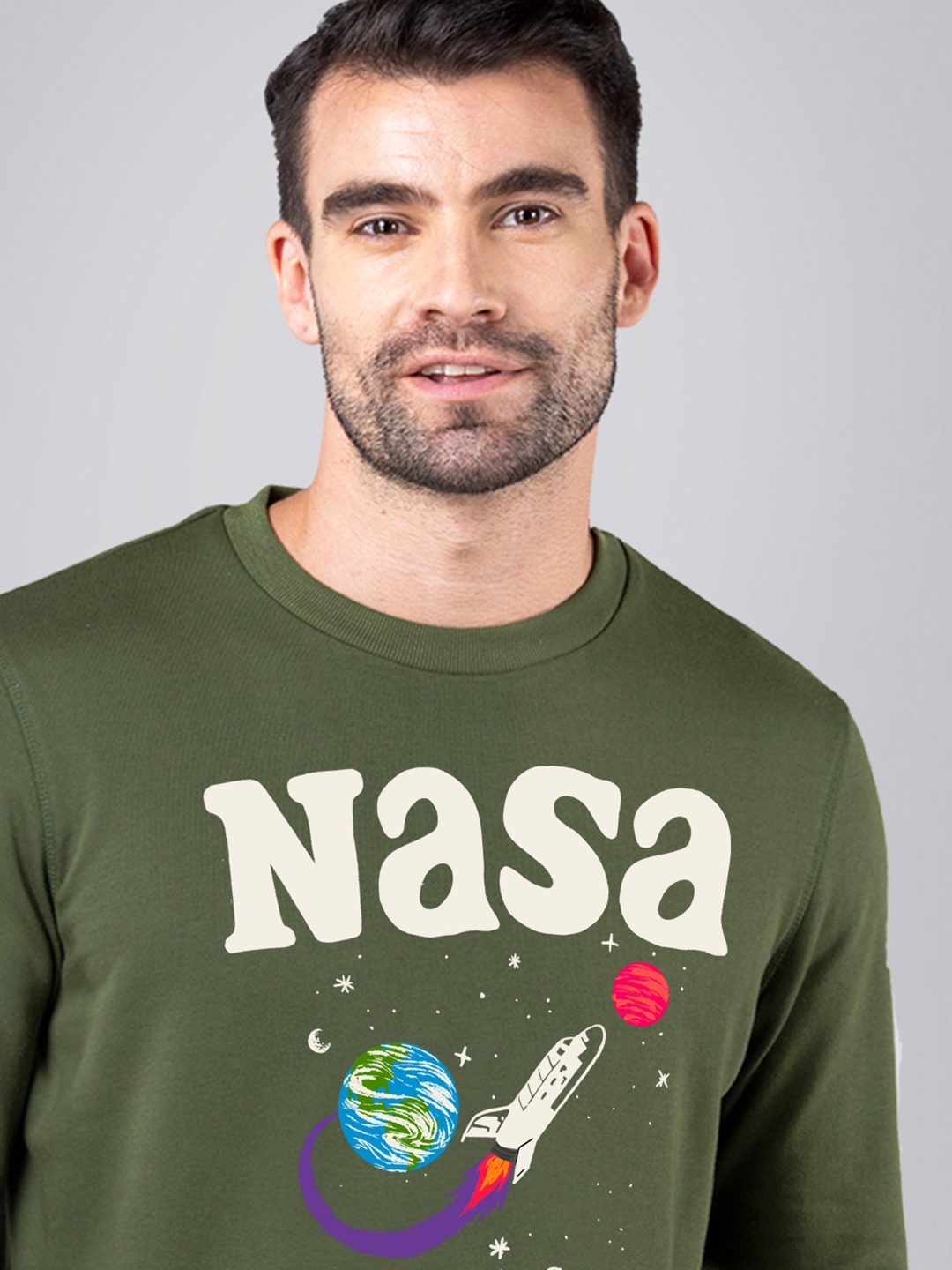 

Free Authority Men Olive Green Nasa Printed Sweatshirt