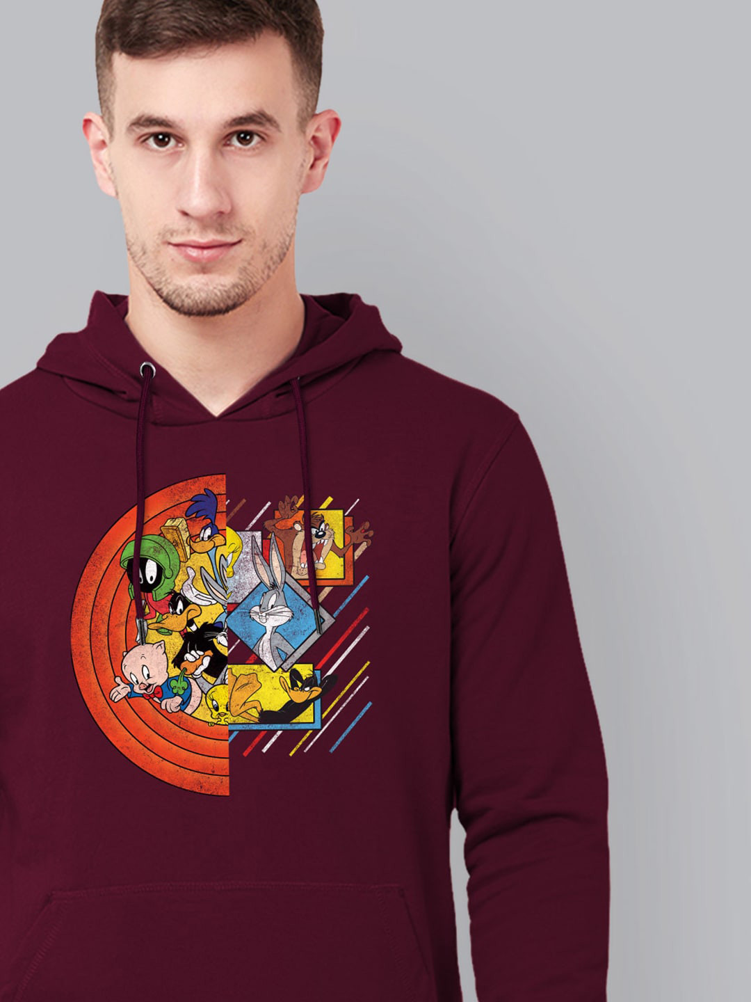 

Free Authority Men Red Looney Tunes Printed Hooded Sweatshirt, Maroon
