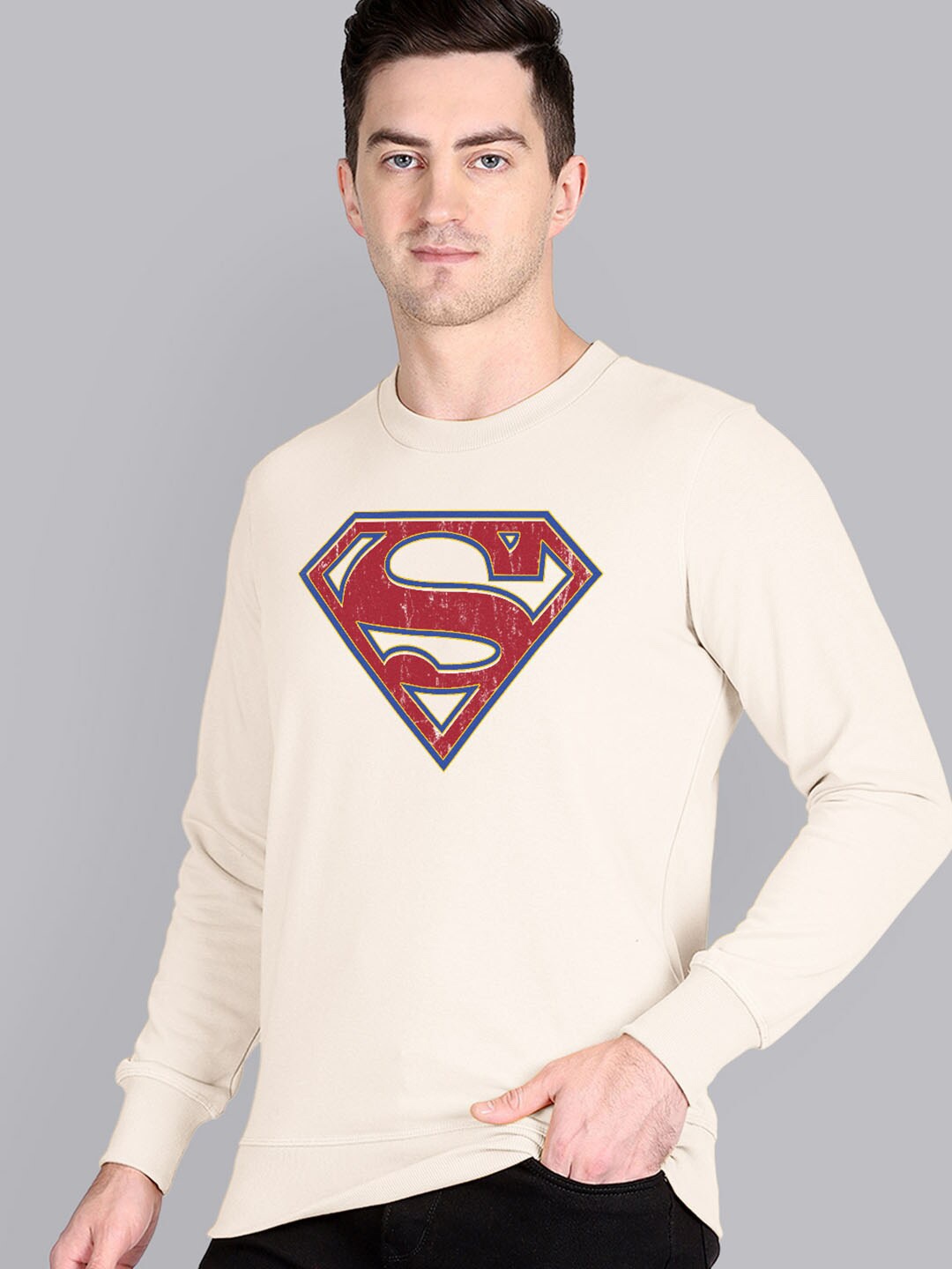 

Free Authority Men White Superman Printed Sweatshirt