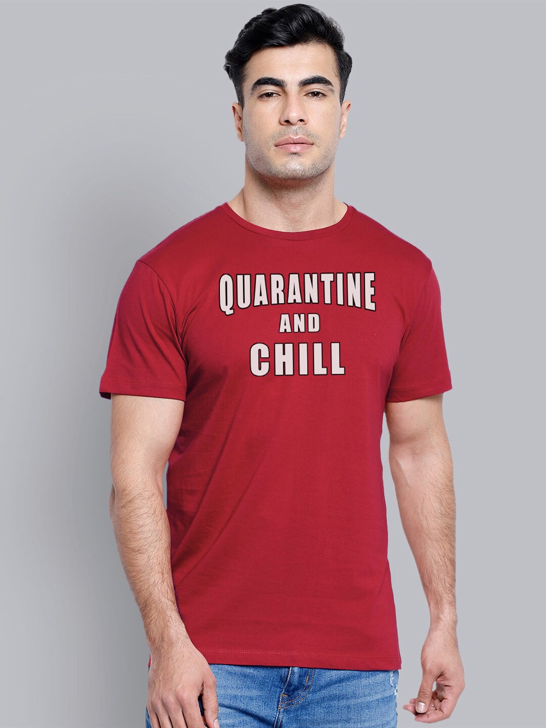 

Free Authority Men Red Cotton Typography Printed Applique T-shirt