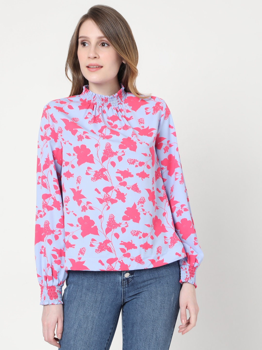 

Vero Moda Blue & Pink Floral Print Top
