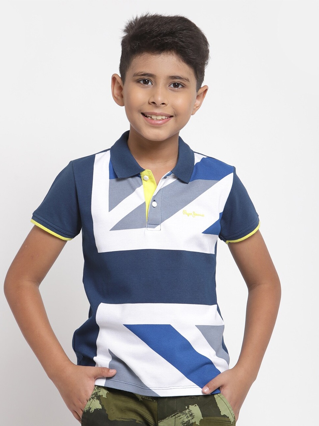 

Pepe Jeans Boys Blue & White Striped Polo Collar T-shirt