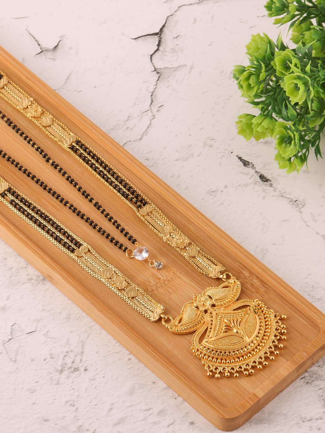 

Brandsoon Gold Toned & Black Set of 2 Beaded Mangalsutra