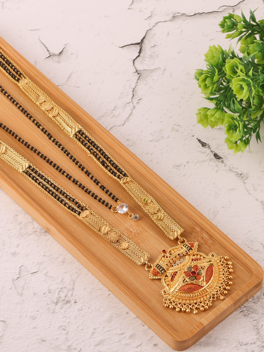 

Brandsoon Gold Toned & Black Set of 2 Beaded Mangalsutra