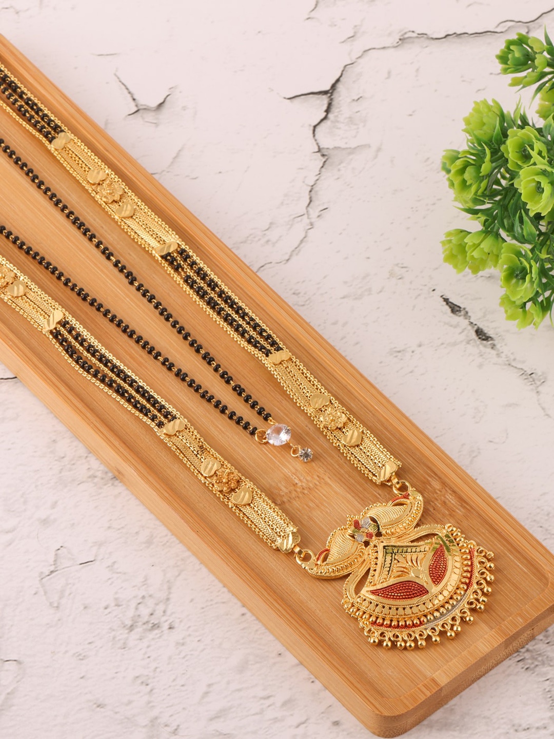 

Brandsoon Gold Toned & Black Set of 2 Beaded Mangalsutra