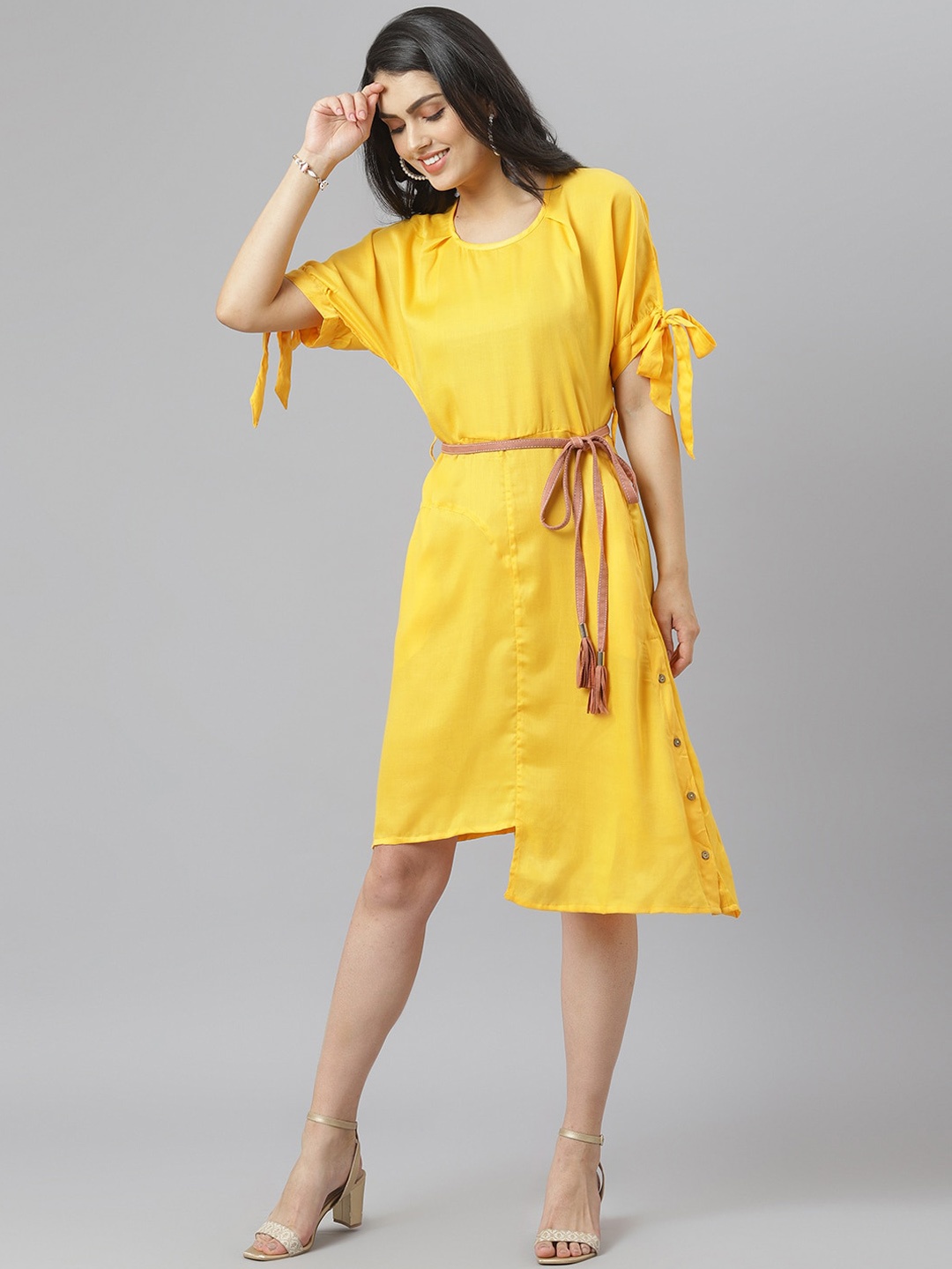 

am ma Yellow Cotton A-Line Dress