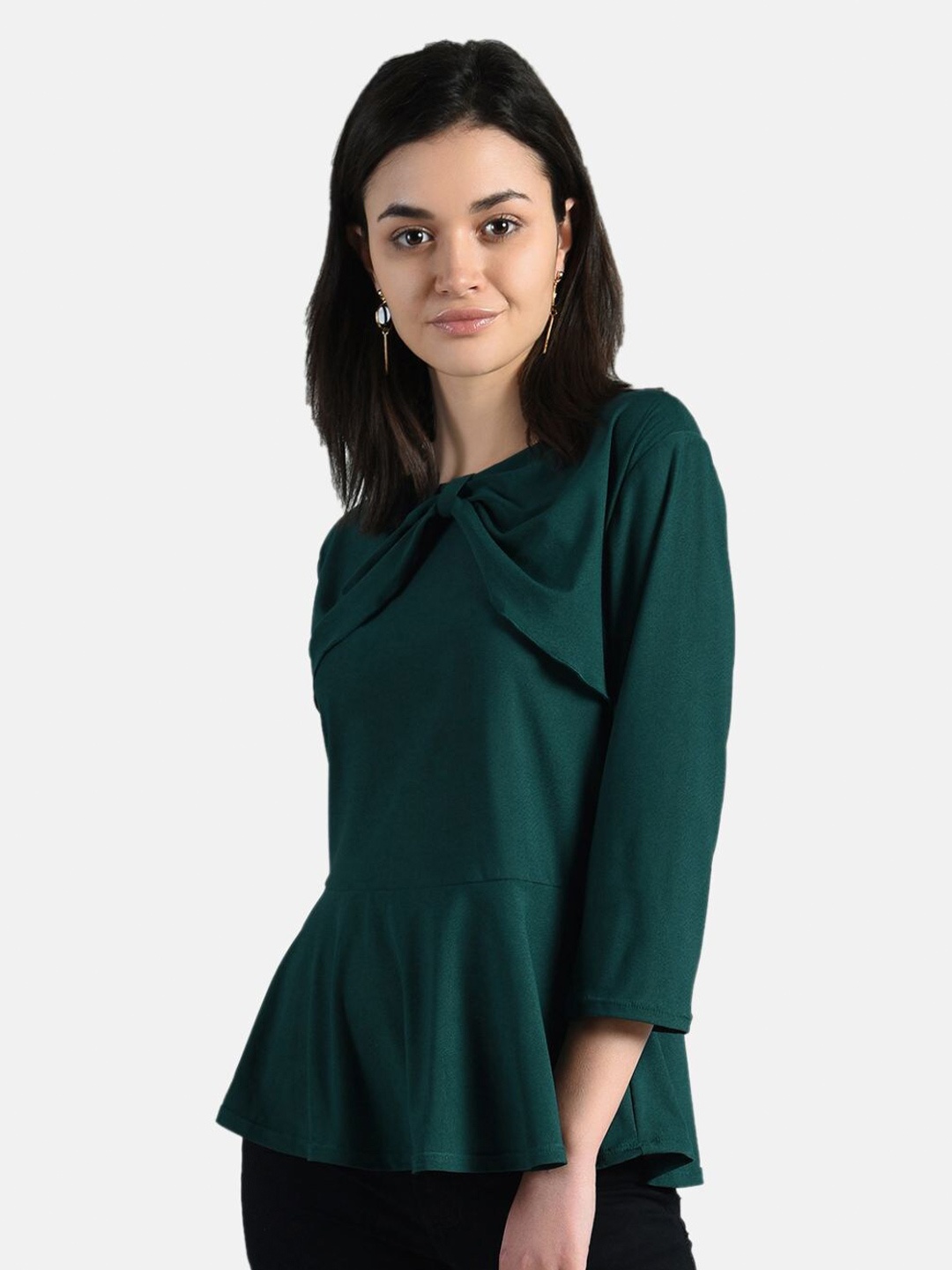 

AARA Women Green Solid Round Neck Peplum Top