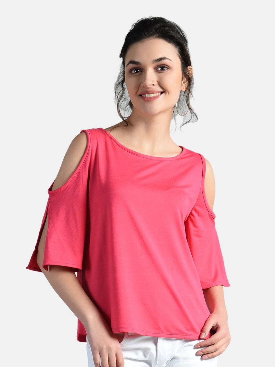 

AARA Pink Cold Shoulder Regular Top