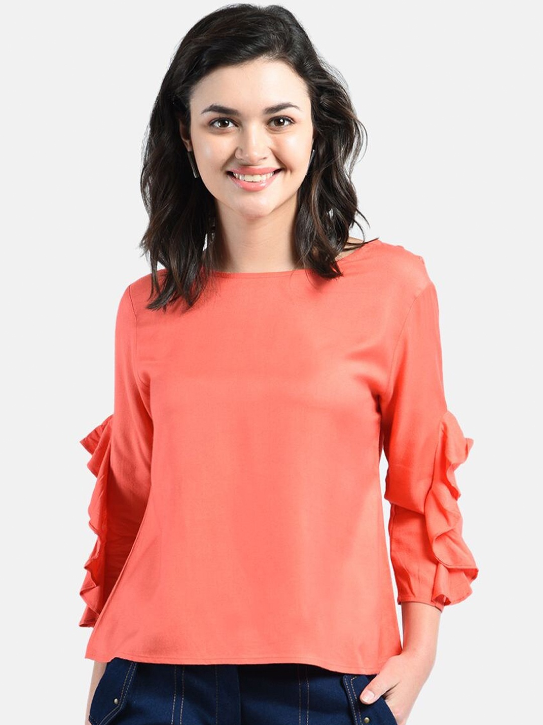 

AARA Orange Ruffles Regular Top