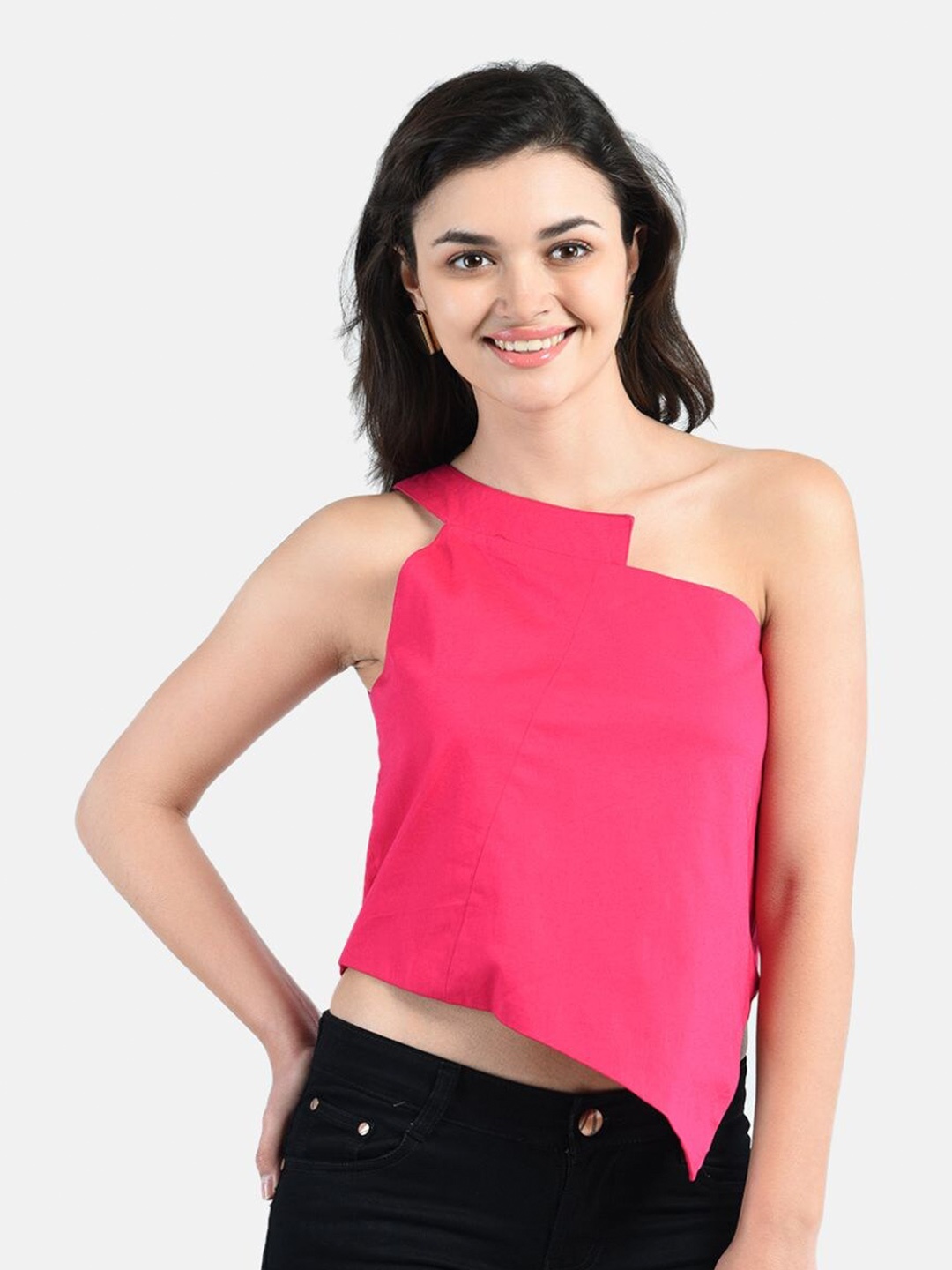 

AARA Pink One Shoulder Regular Crop Top