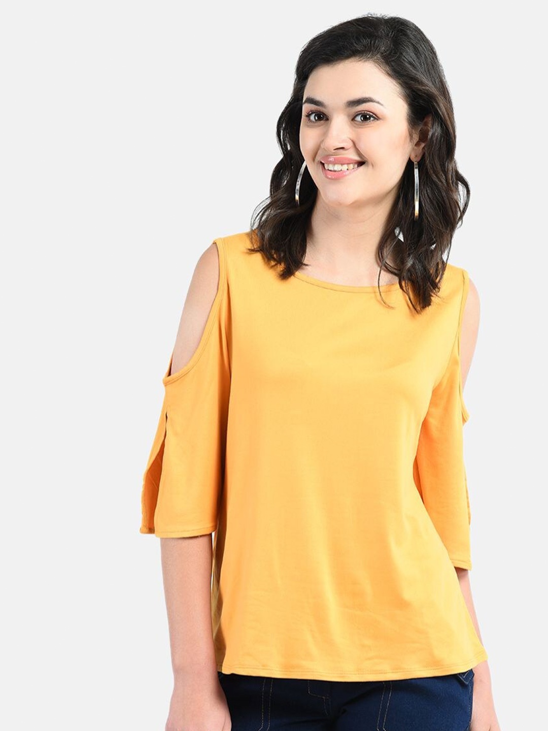 

AARA Yellow Cold Shoulder Top