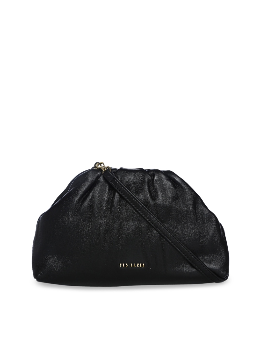 

Ted Baker Black Leather Bucket Hobo Bag with Quilted