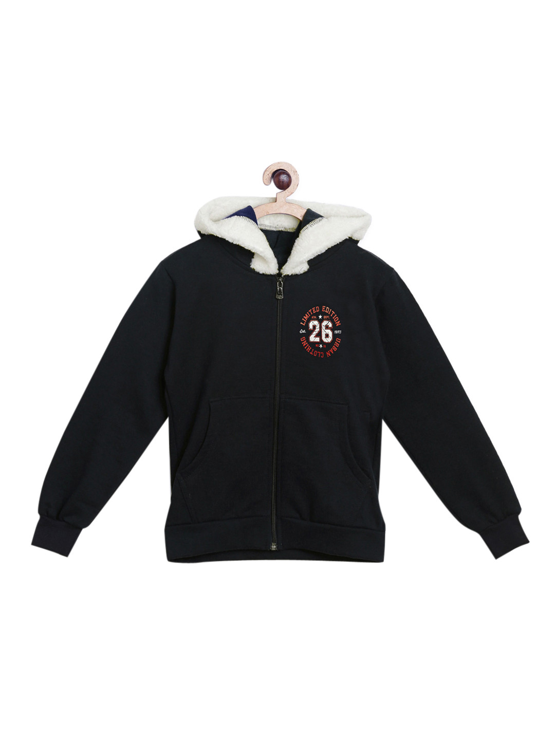 

Fashionable Boys Black Hooded Fleece Sweatshirt