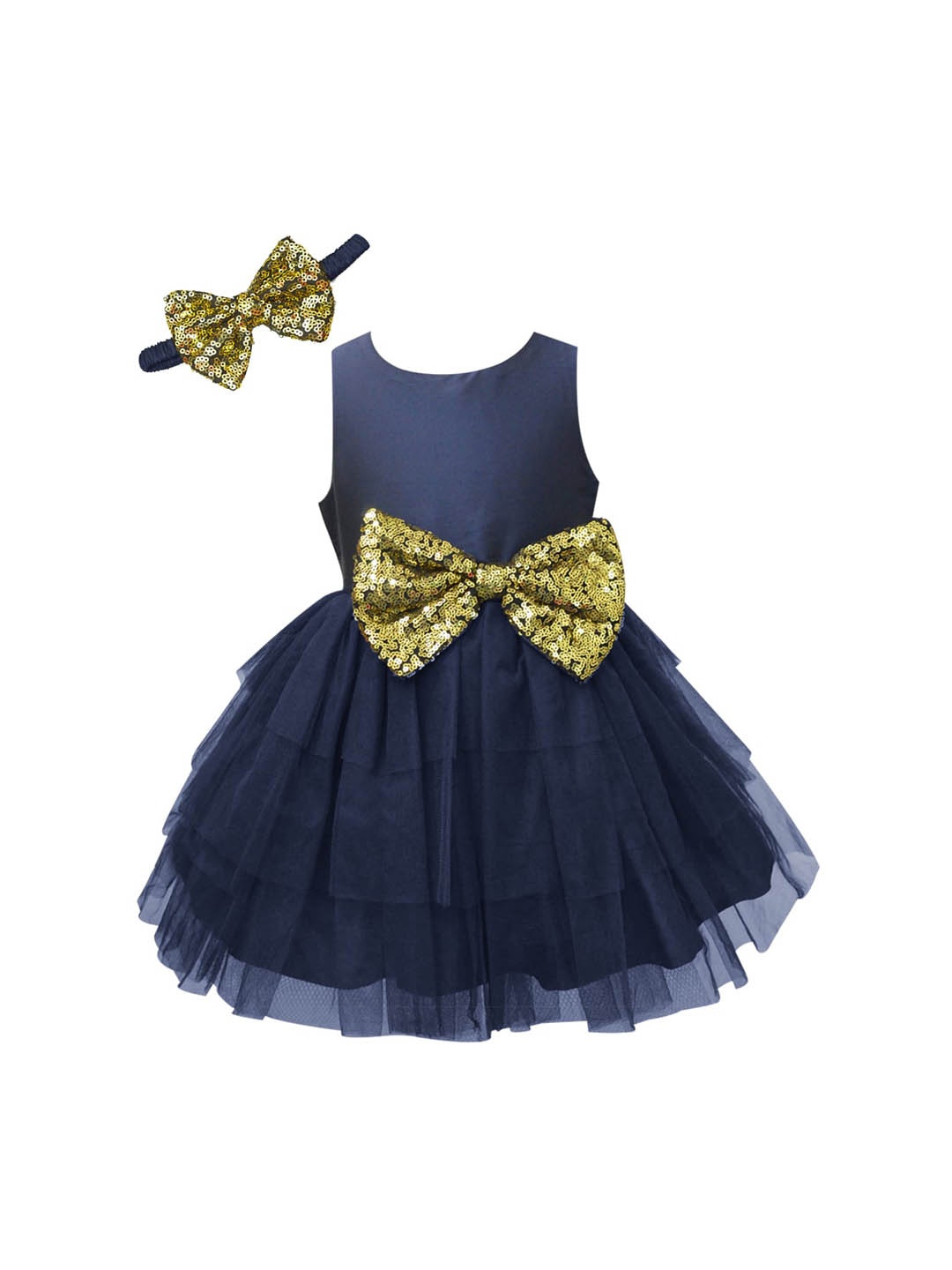 

A.T.U.N. Navy Blue & Gold Net Dress with Headband