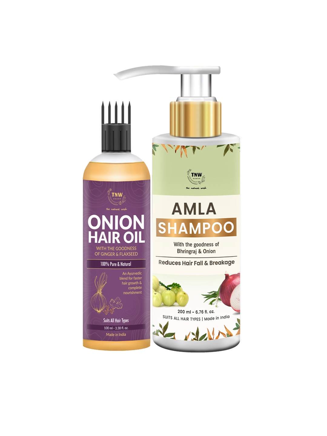 

TNW the natural wash Pack of Amla Shampoo and Onion Hair Oil for Strong and Healthy Hair, White