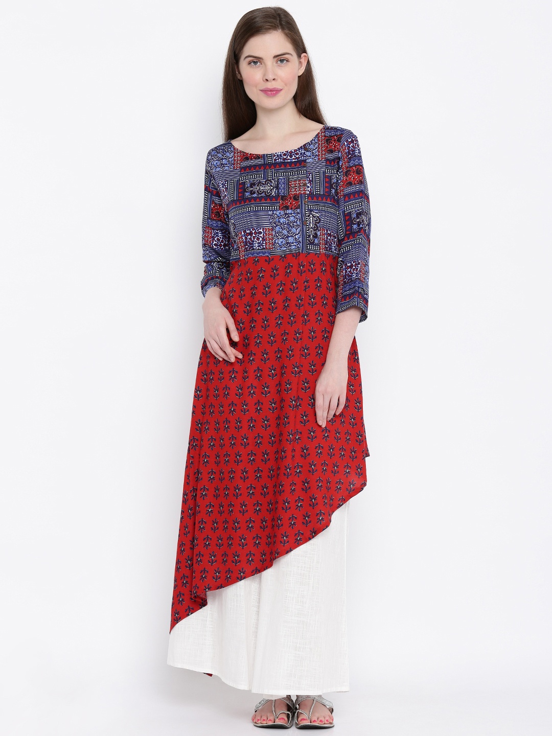 

Global Desi Women Red & Navy Printed Straight Kurta