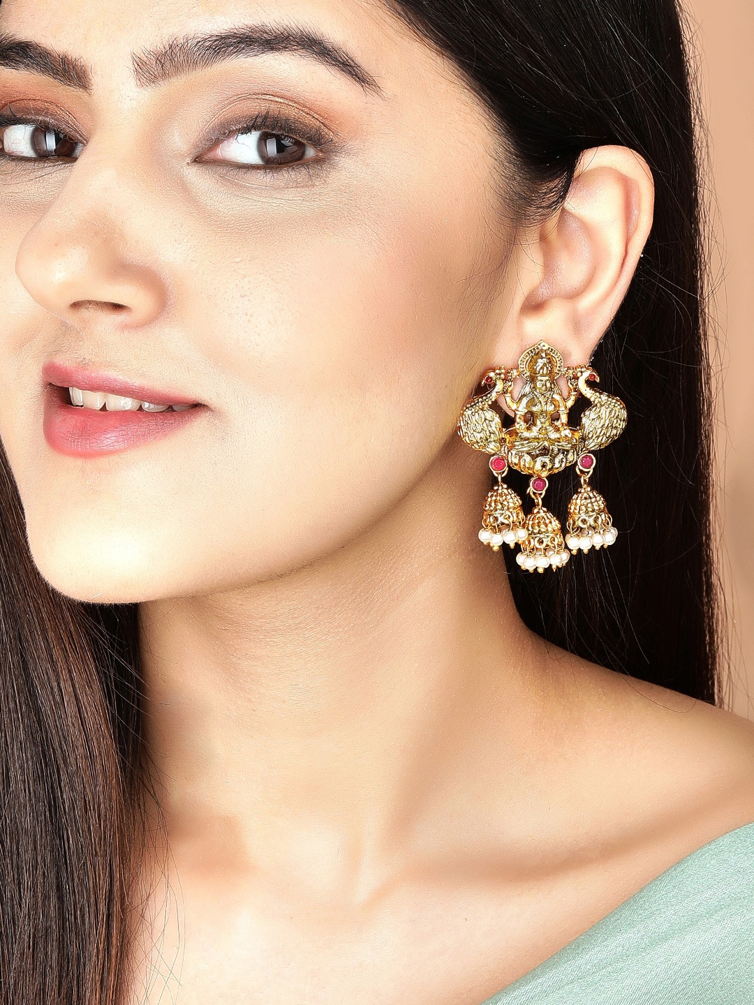 

Rubans Gold-Toned Temple Jhumkas Earrings