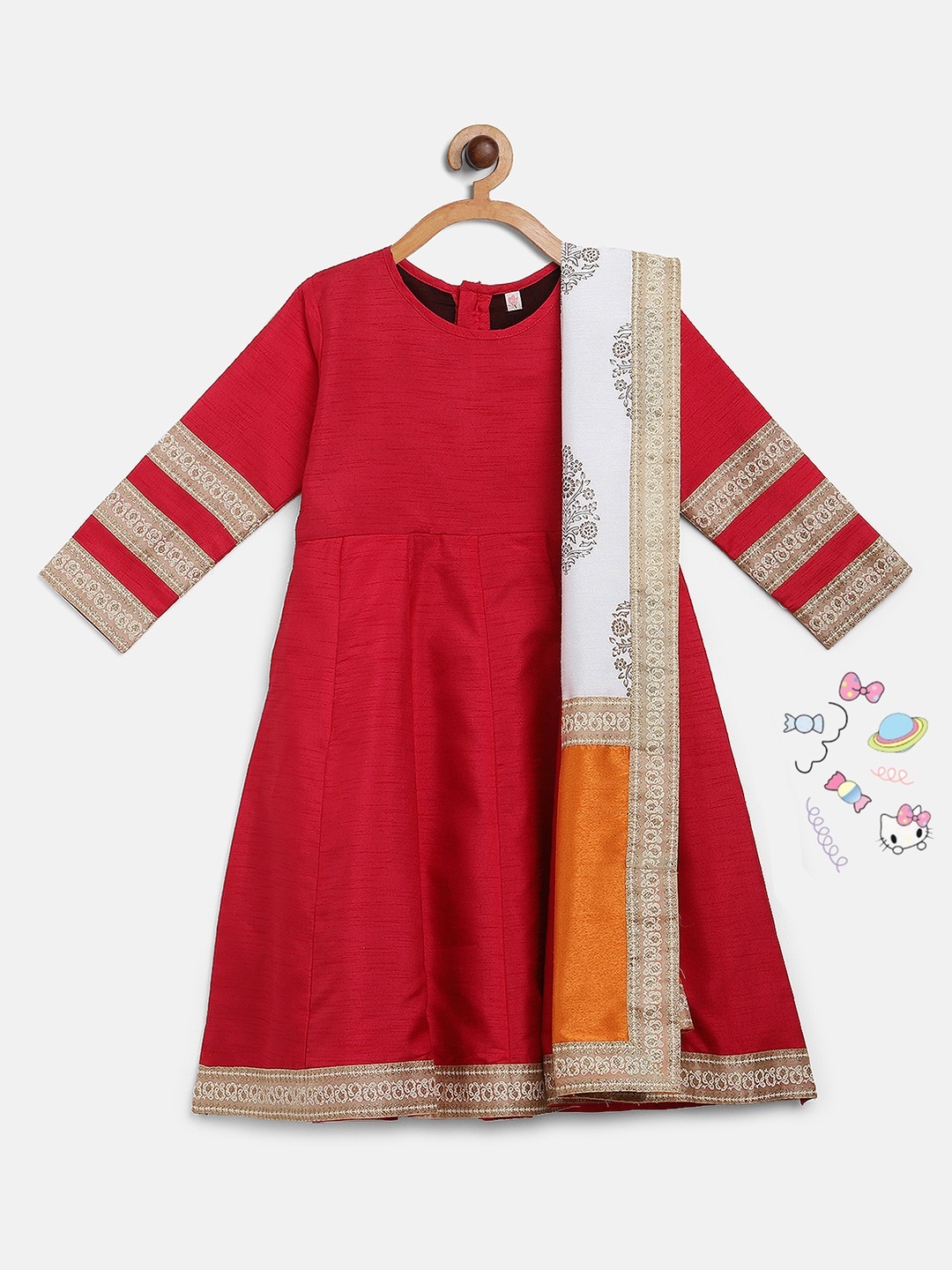 

Ahalyaa Girls Red & Cream-Coloured Solid Round Neck Anarkali Kurta