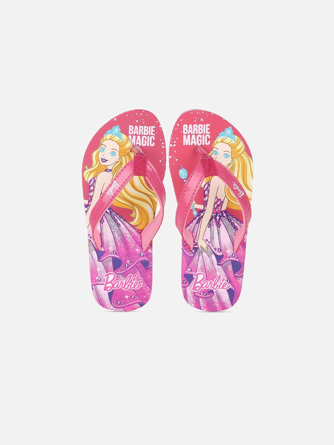

Kids Ville Girls Pink & Yellow Barbie Printed Rubber Thongs Flip-Flops