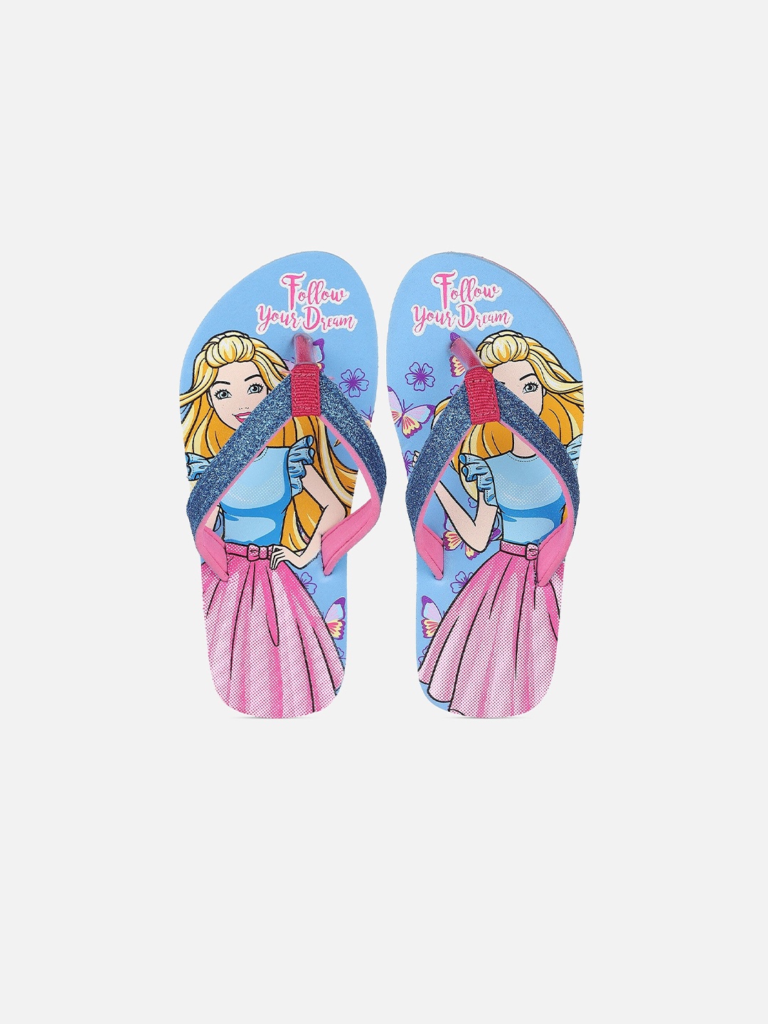 

Kids Ville Girls Blue & Pink Barbie Printed Rubber Thong Flip-Flops