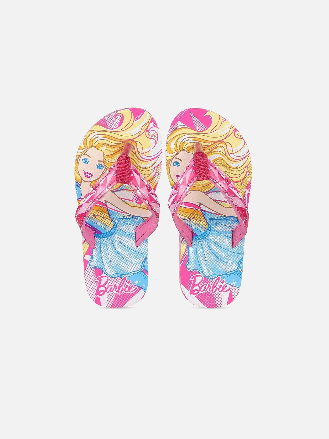 

Kids Ville Girls Pink & Blue Barbie Printed Thong Flip-Flops