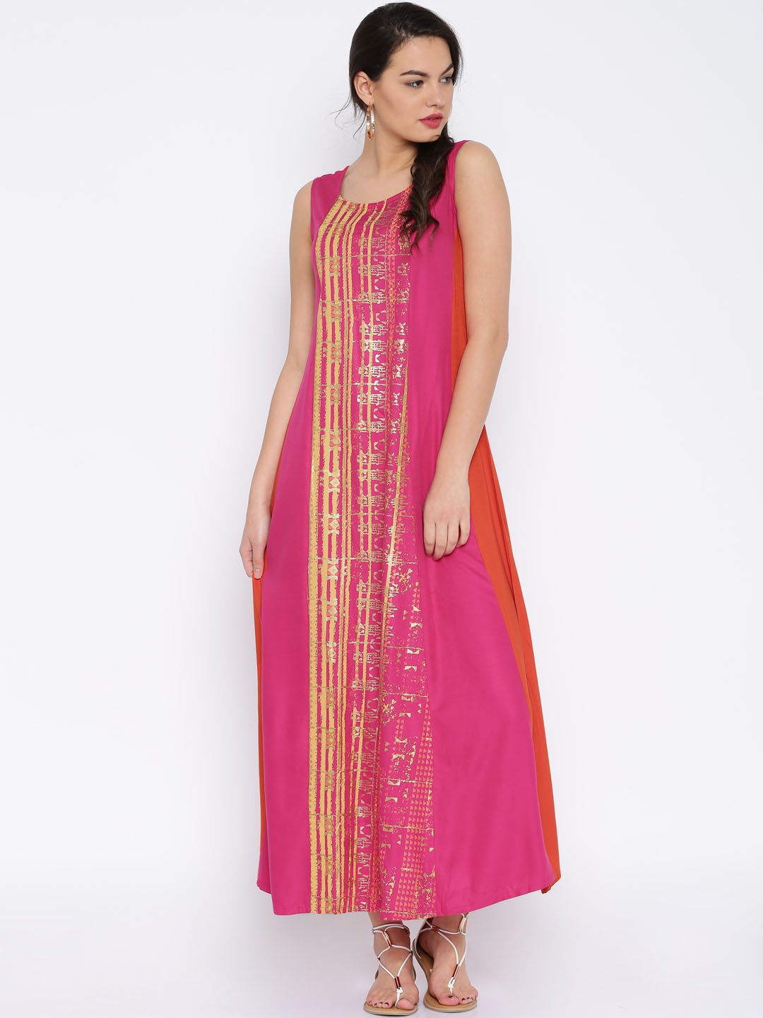 

Global Desi Women Pink Printed Maxi Dress