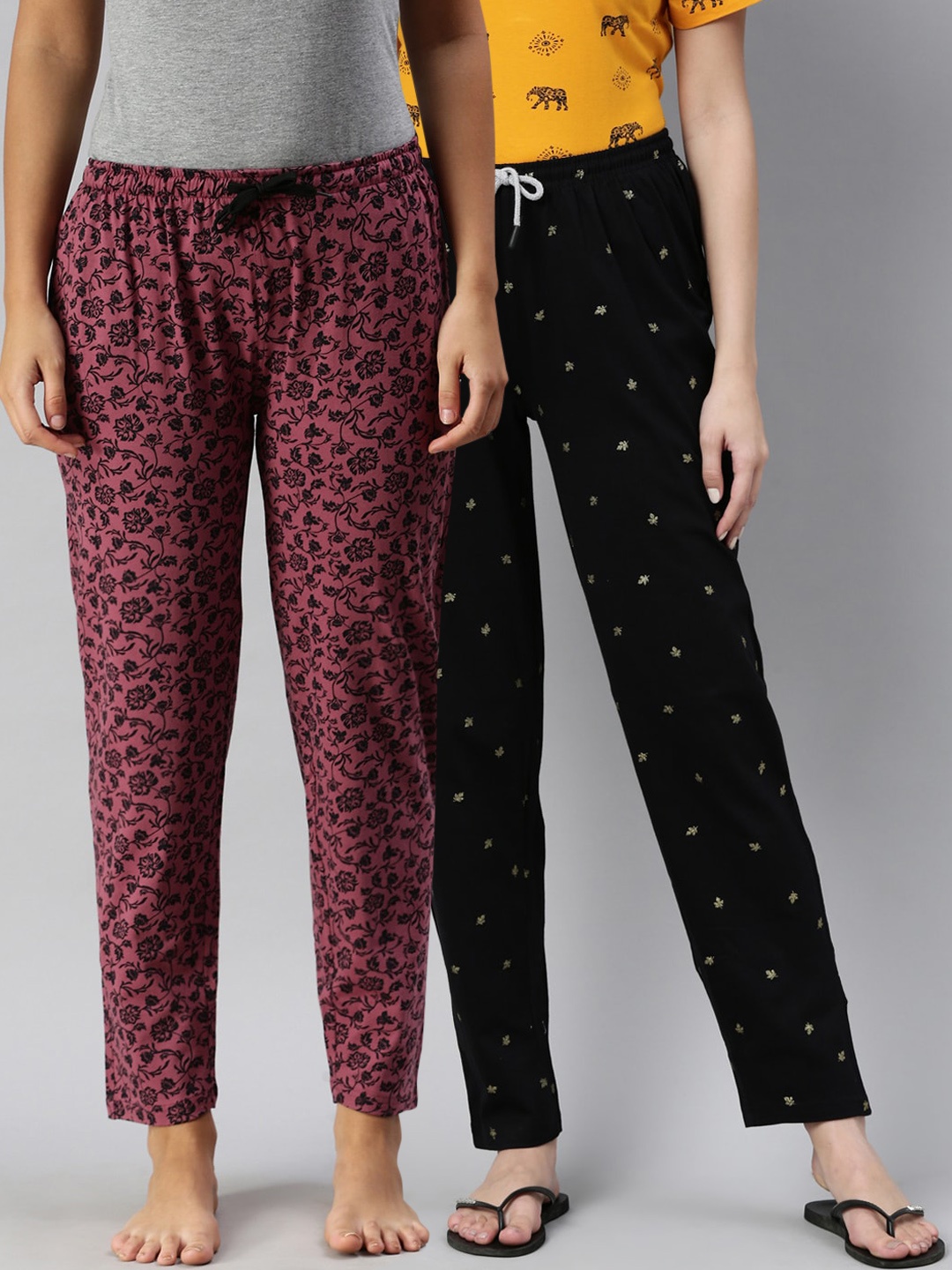 

Kryptic Women Pack of 2 100% Cotton Printed Lounge Pants, Black